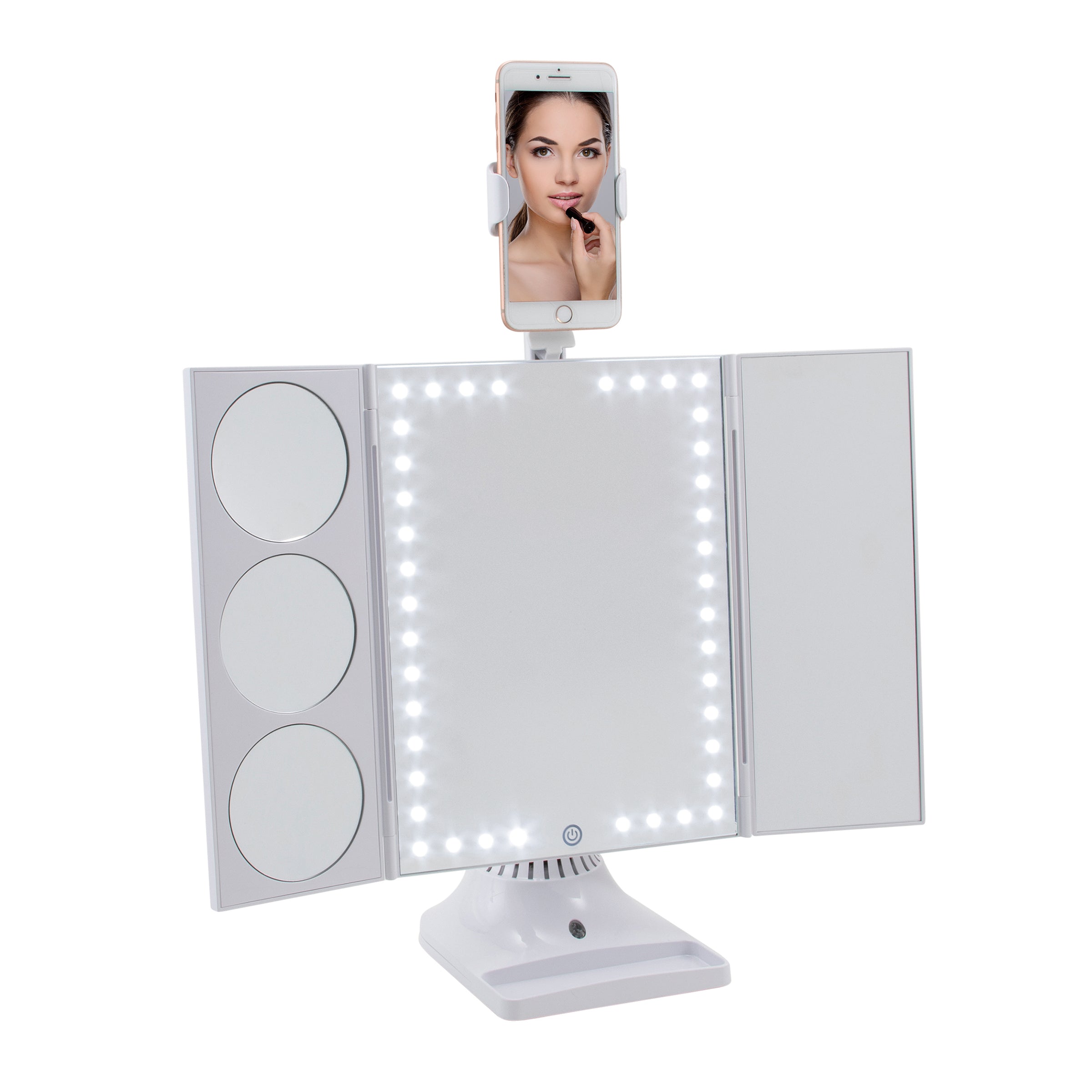 Bluetooth LED Makeup Mirror with Phone Attachment - White