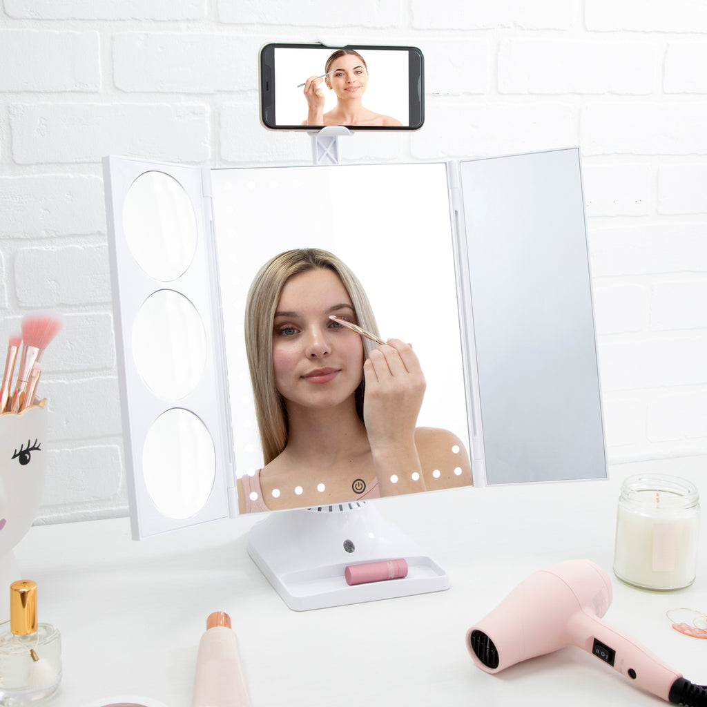 GloTech Portable Beauty LED Travel Mirror with Makeup Mat Cover