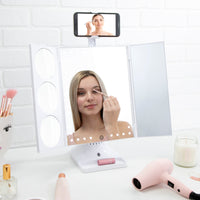Bluetooth LED Makeup Mirror with Phone Attachment - White