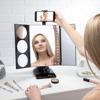 Bluetooth LED Makeup Mirror with Phone Attachment - Black