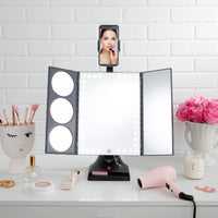 Bluetooth LED Makeup Mirror with Phone Attachment - Black