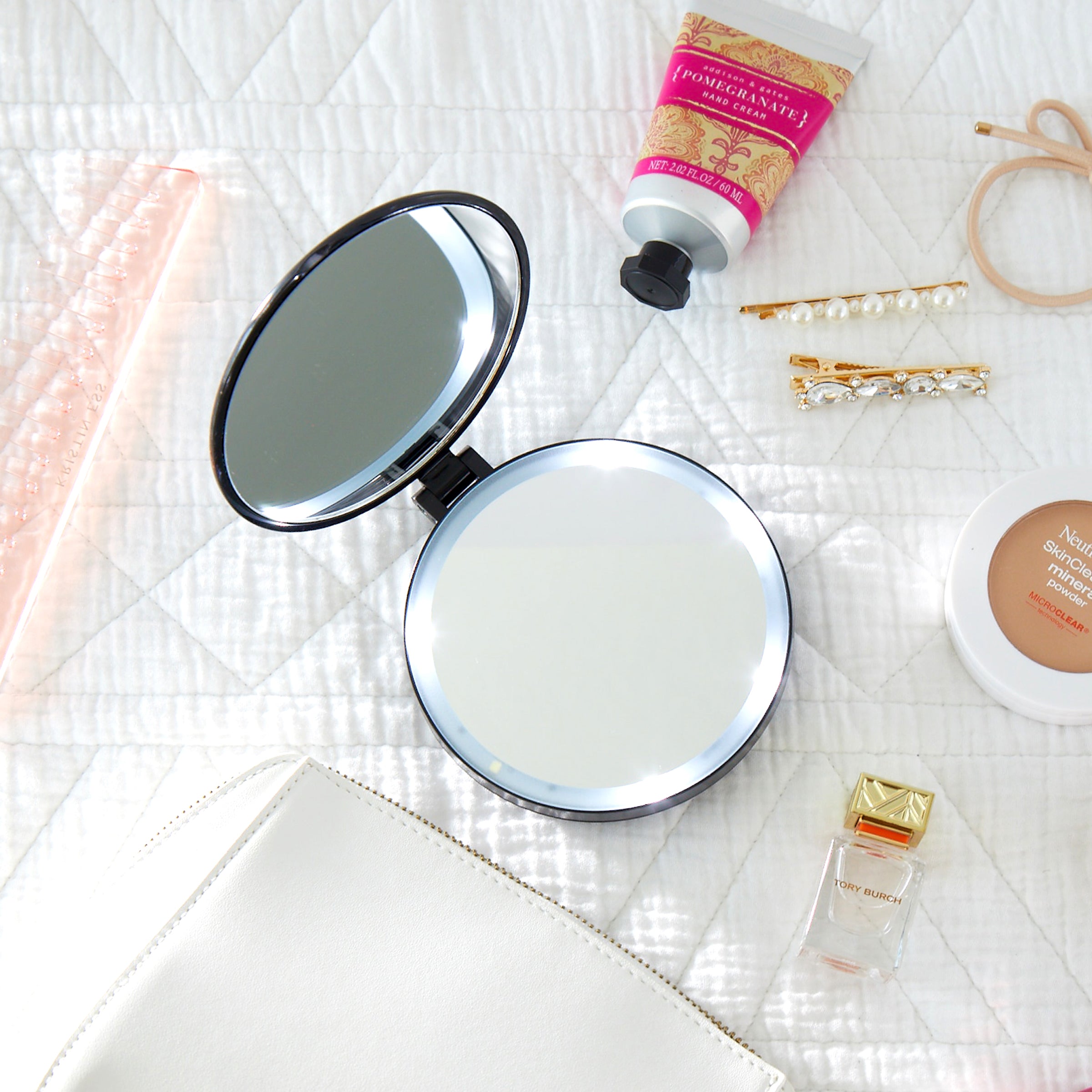 LED Compact Travel Makeup Mirror - Black