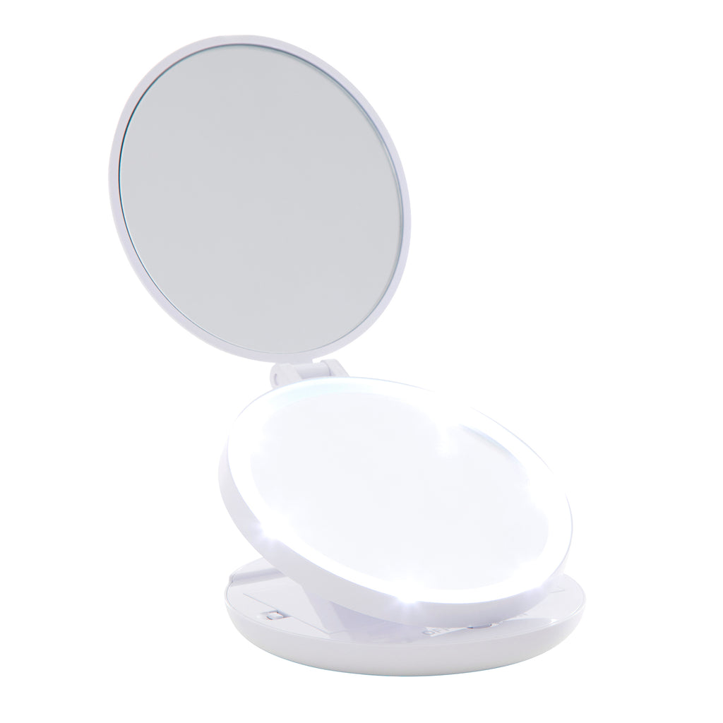 LED Compact Travel Makeup Mirror - White