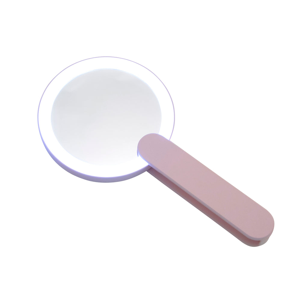 Handheld Swivel LED Compact Makeup Mirror - Pink