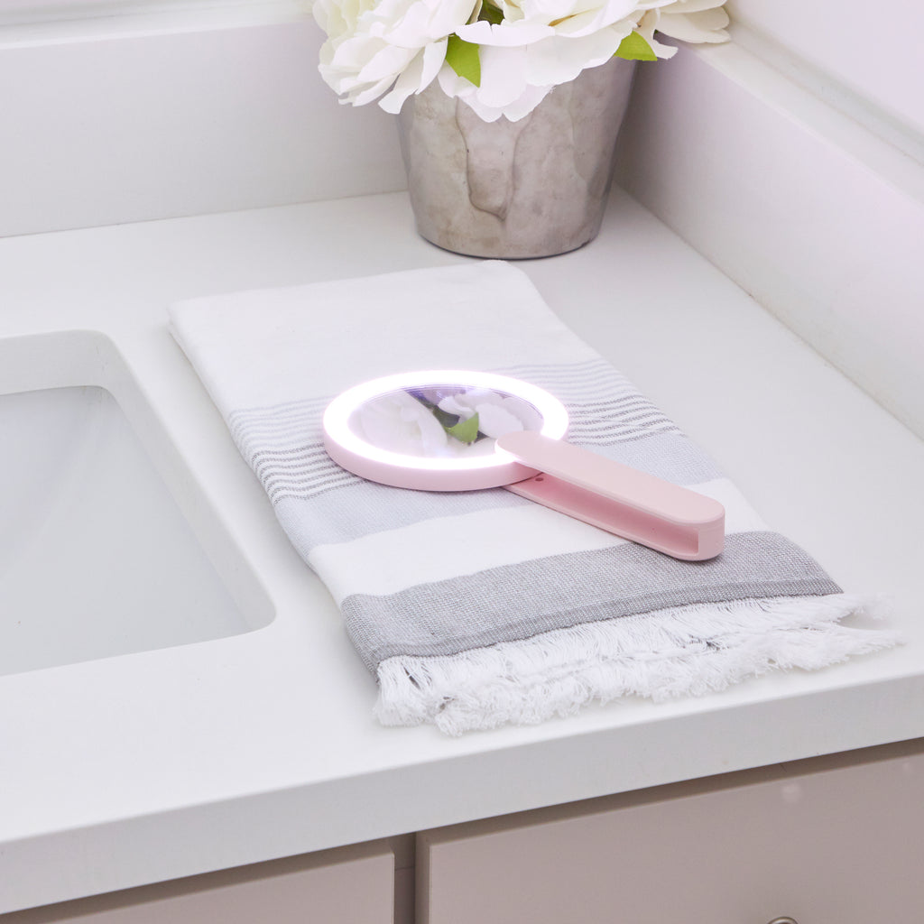 Handheld Swivel LED Compact Makeup Mirror - Pink